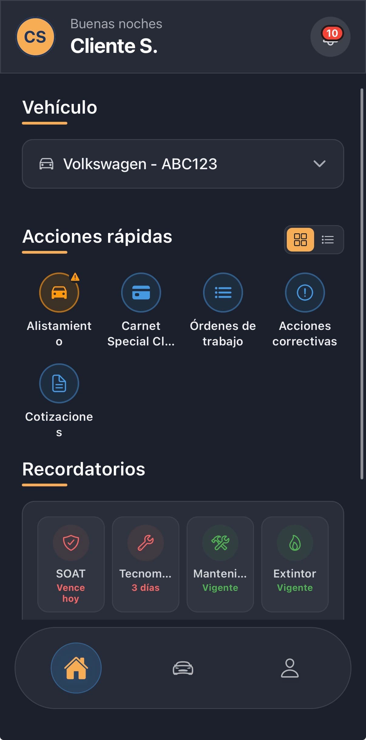 Dashboard del conductor en Special Tech
